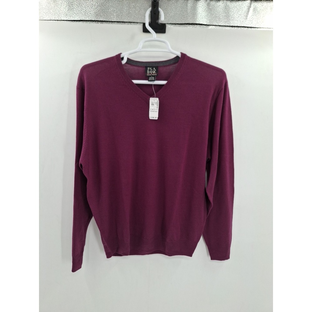 Jos A‎ Bank Signature Collection 100% Wool Mens Large Berry V Neck